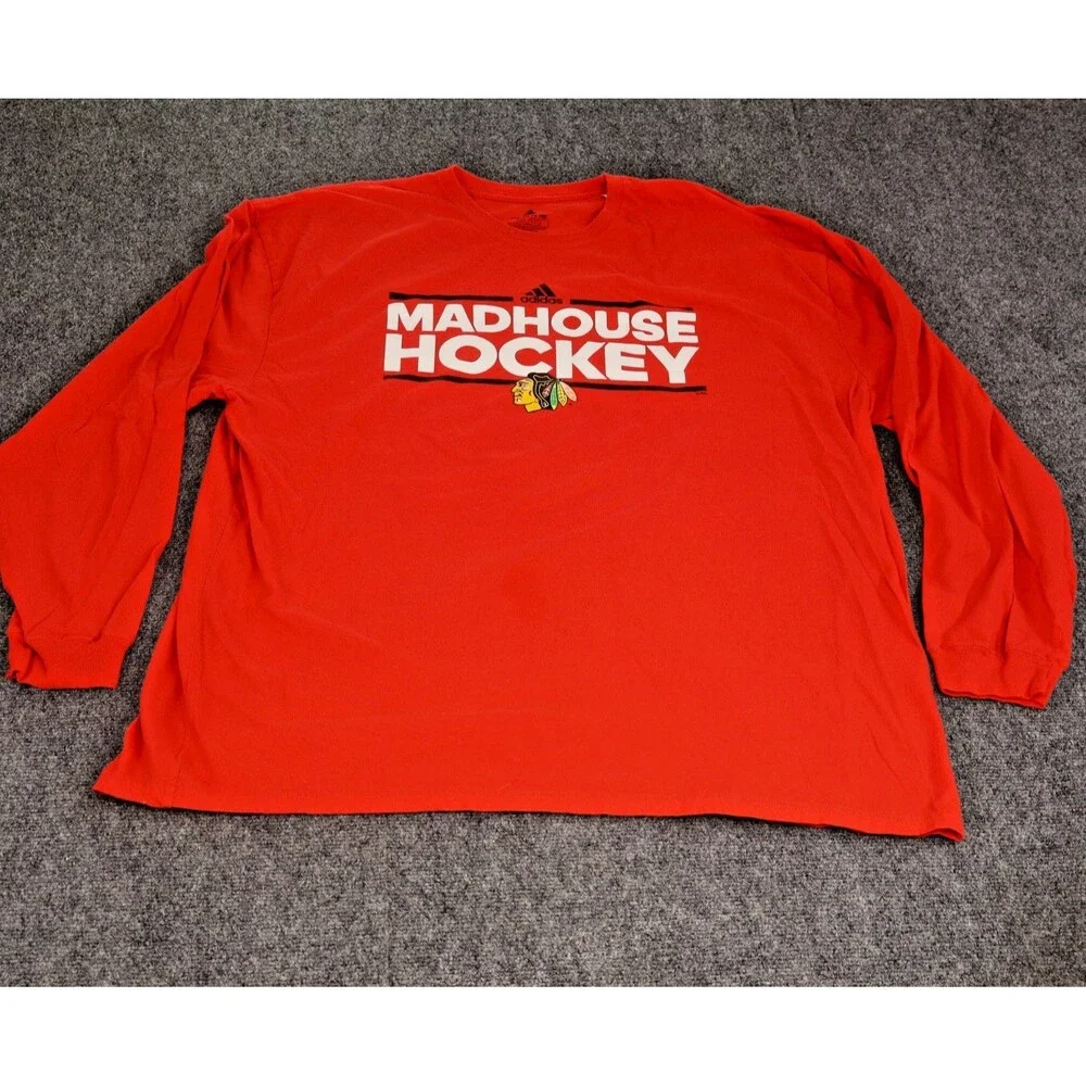Adidas Chicago Blackhawks Madhouse Hockey Red Go-To Tee 3XL Long Sleeve